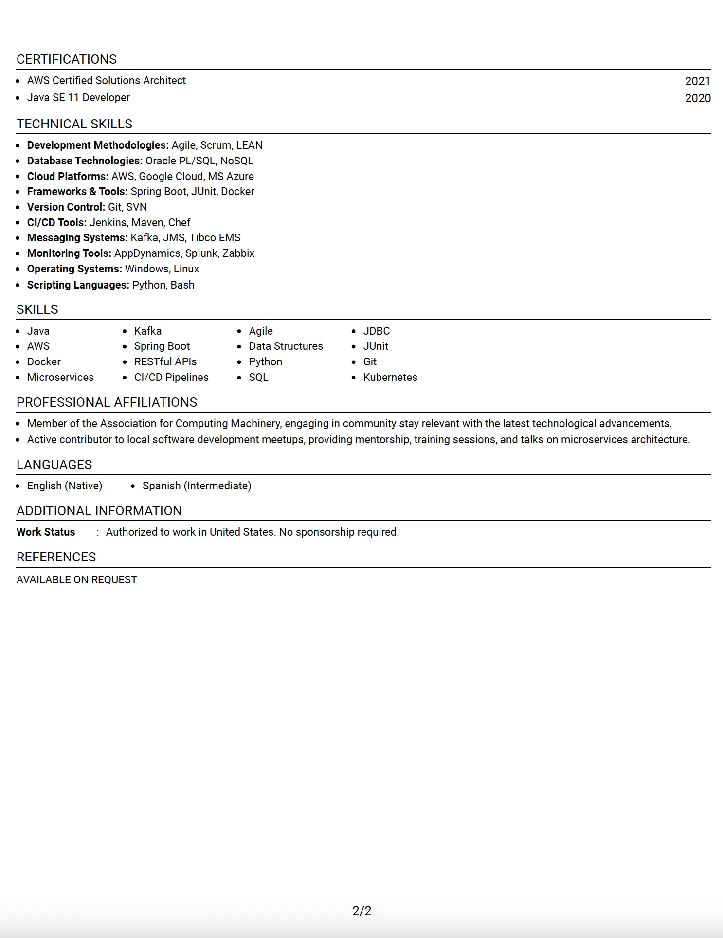 Principal Software Engineer (Java, AWS) Example - Page 2
