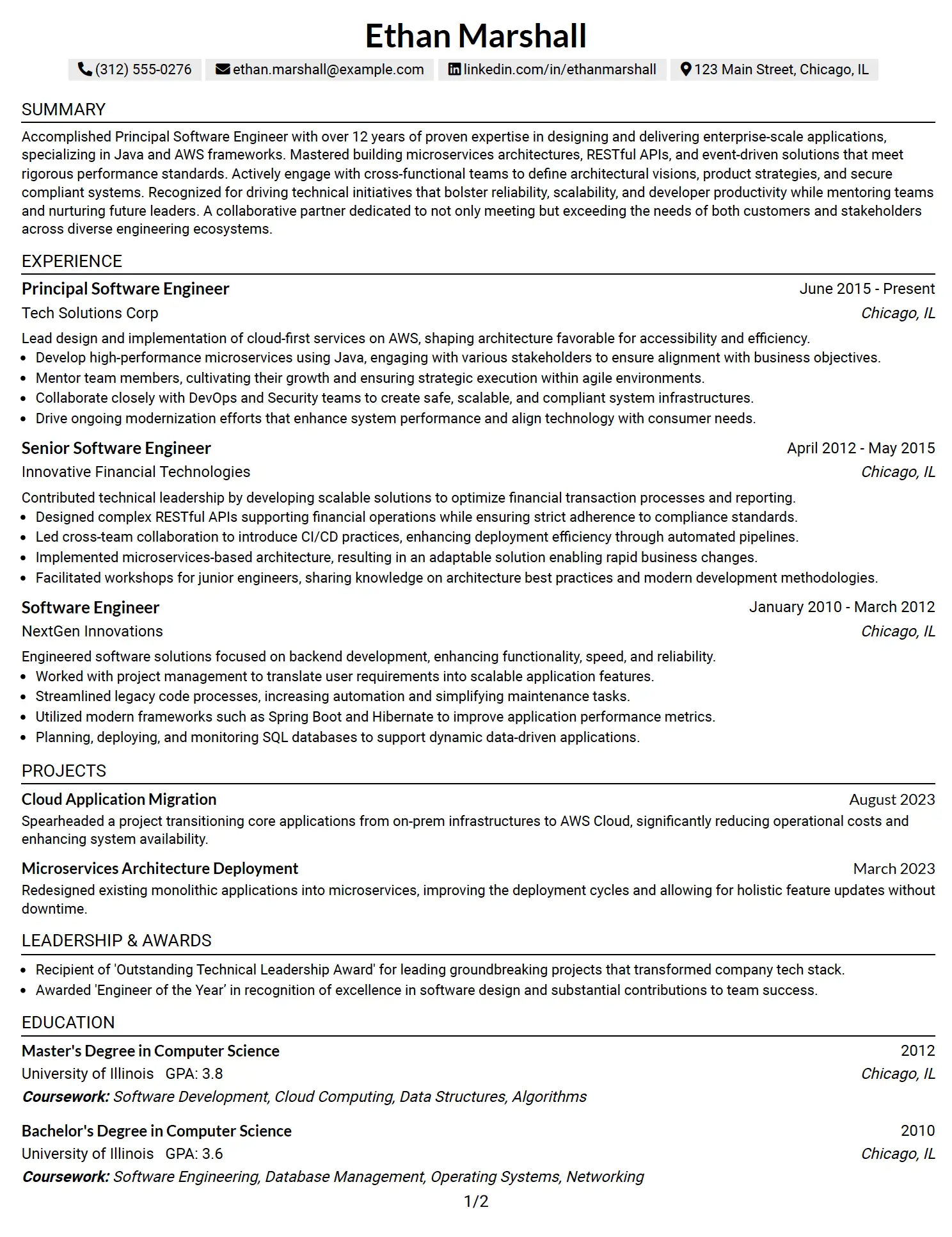 Principal Software Engineer (Java, AWS) Example